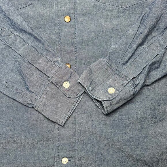 Wrangler Chambray Button Up Shirt Blue Western Style Long Sleeve Small - Picture 5 of 7